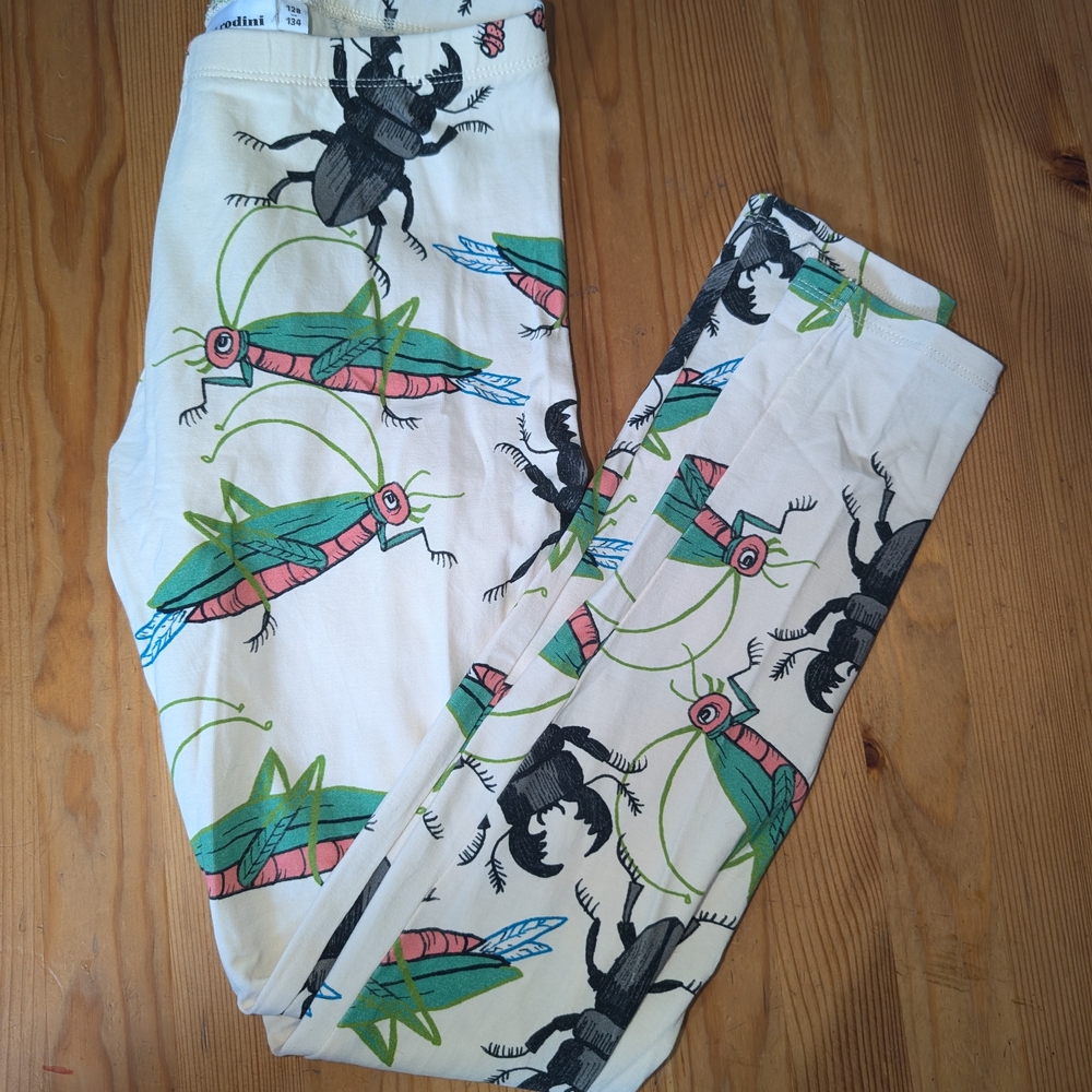 Mini Rodini White Leggings with Grasshopper and Beetle Print
